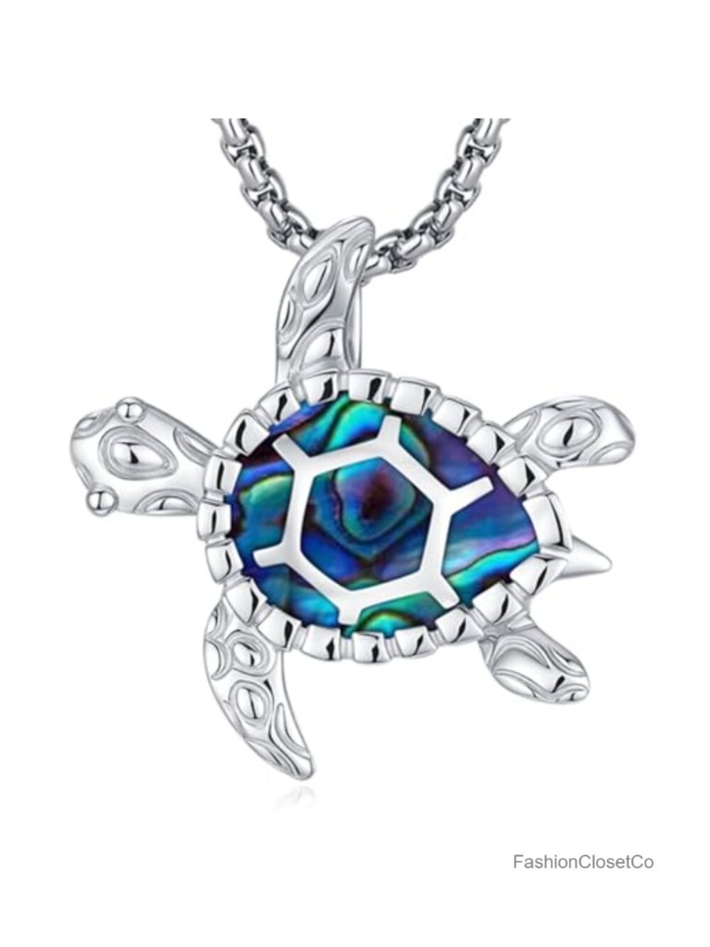 Turtle Pendant Necklace S925 Sterling Silver Abalone Shell 20in